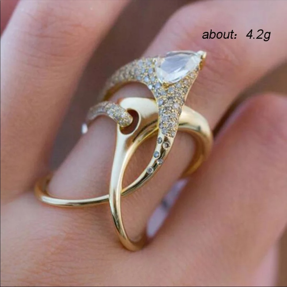 *NEW*Vintage Rhinestone Yellow Gold Crystal Ring - Picture 5 of 5